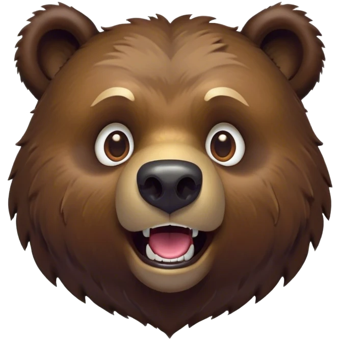 Cinematic Comical Grizzly Bear Portrait Emoji, Head tilted dramatically with an exaggeratedly amused expression, featuring a striking, rugged deep brown fur with bold fur texture, wide, expressive eyes filled with playful disbelief, Simplified yet hilariously expressive features, highly detailed, glowing with a slightly sassy glow, high shine, dramatic yet playful, stylized with an air of cheeky wilderness mischief, bright and endearing, soft glowing outline, capturing the essence of a spirited and over-the-top grizzly, so meme-worthy it feels like it could roar its way into internet fame instantly! emoji
