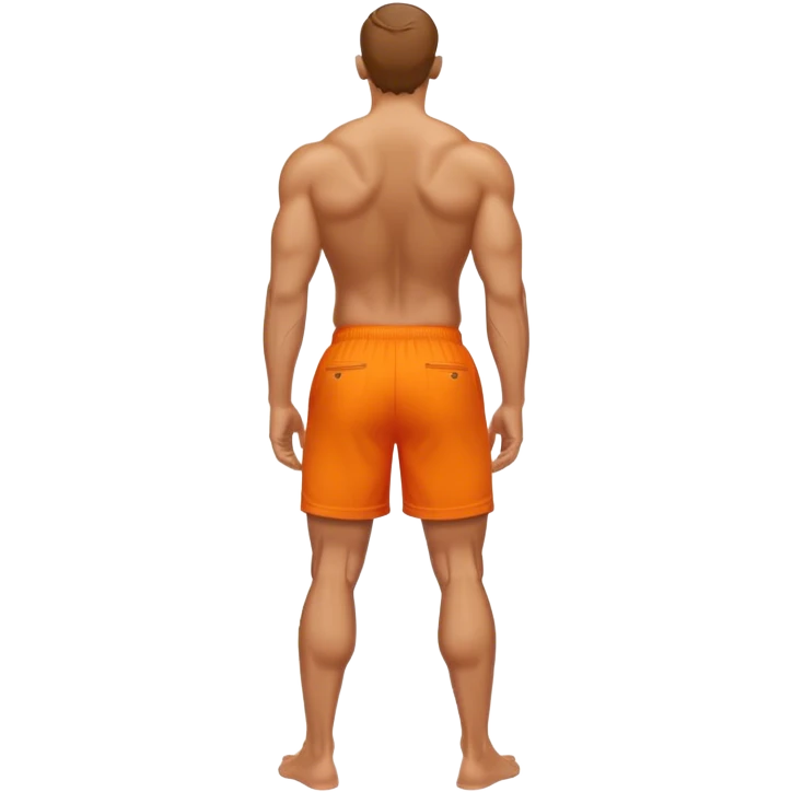 back view of calves muscles male wearing orange shorts emoji