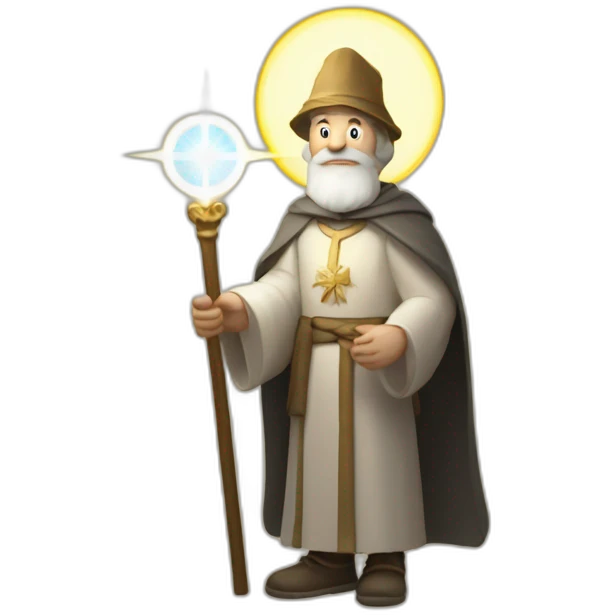 european pilgrim with a staff and a halo of light emoji