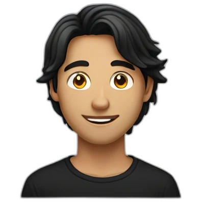 20 yo man black t shirt mid long black hair emoji