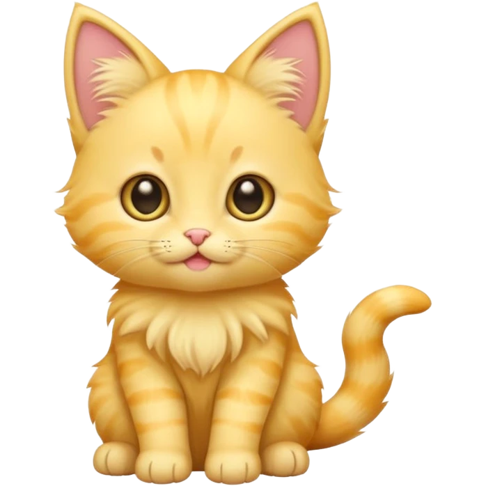 A cute cartoon yellow kitten sitting and wagging its tail and animated. emoji
