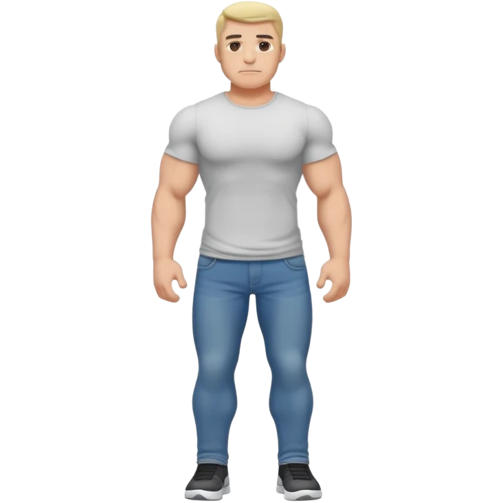 full body bulky male figure standing wearing casual clothes, muscular build, not overweight but not skinny, t-shirt and jeans emoji