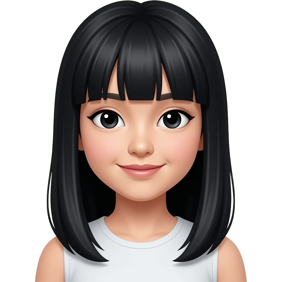 Southeast Asian women with bangs and long black straight hair, had black eyes and has cute and sweet face. emoji