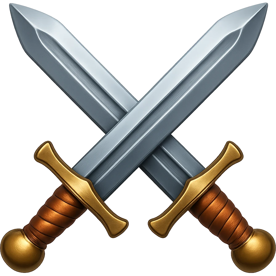 Сгенерируй мне в стиле детализированного емодзи два скрещенных меча железных на пнг фоне без фона emoji