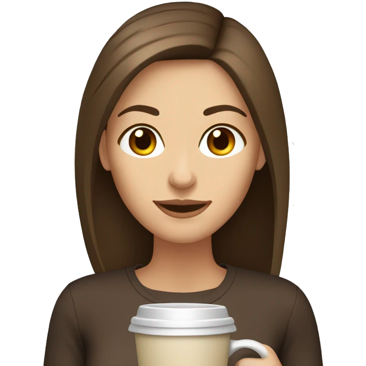 Caucasian woman, medium straight brown hair and brown eyes. Drinking coffee. emoji