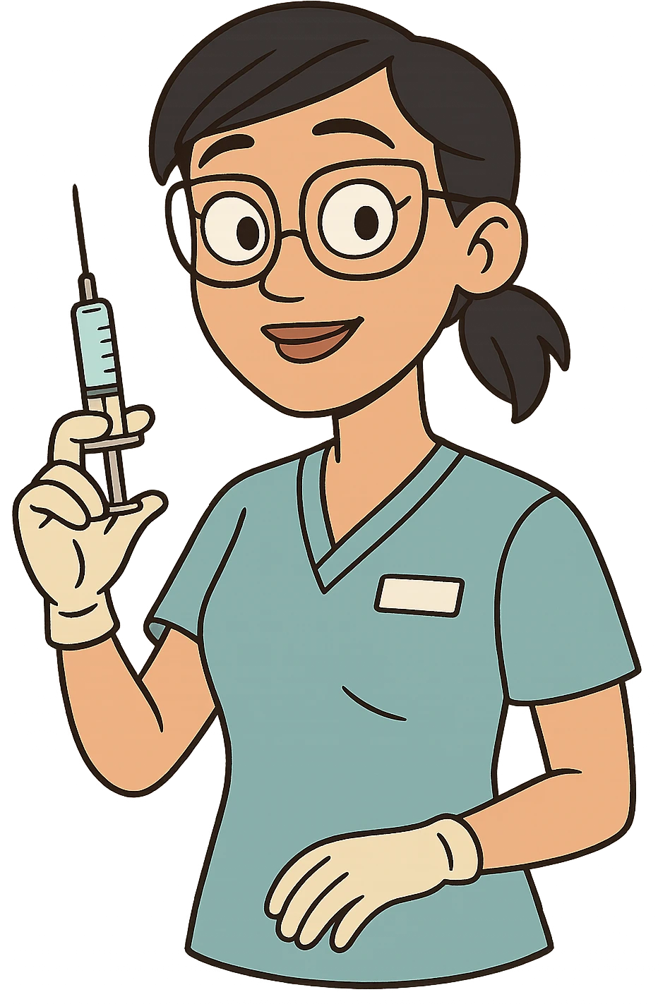 a modern day asian woman nurse holding a vaccination needle emoji