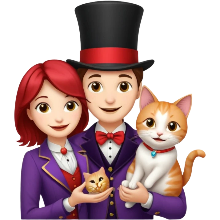 magician couple and their pet cat emoji