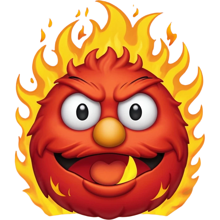 Elmo angry surrounded by fire emoji