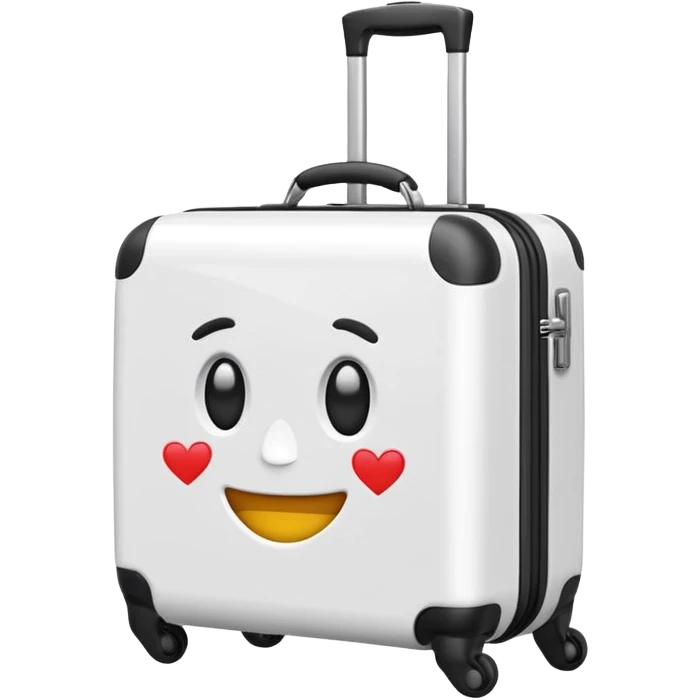 small white suitcase with extendable handle, emoji style emoji
