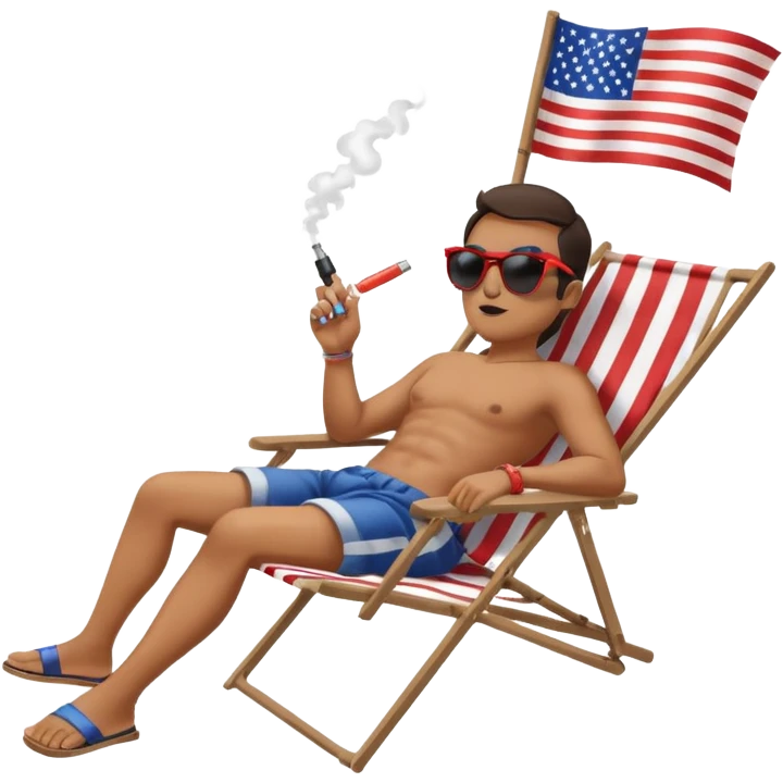 Person in a beach chair vaping with an american flag emoji