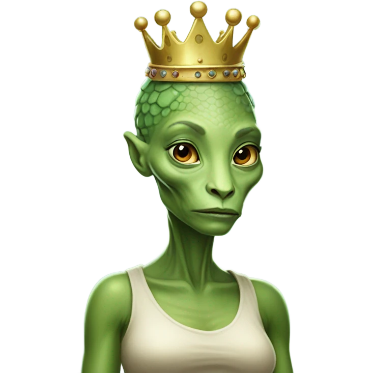 Pregnant reptilian alien woman, full body, have a crown emoji