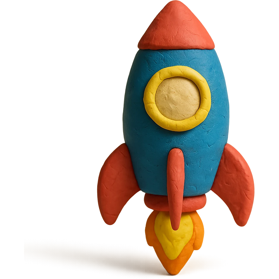 rocket ship, matte finish, playful colors, matte plasticine claymation style emoji