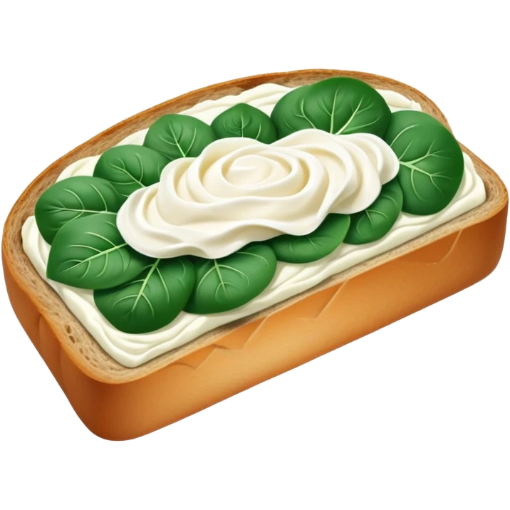 sourdough bread slice with cream cheese and spinach on top  emoji