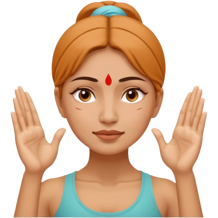 Minimal emoji of a woman performing face yoga, both hands placed on the face, fingers pressing and lifting facial muscles, clear hand-on-face exercise movement, simple wellness icon style, no beauty or medical elements

 emoji