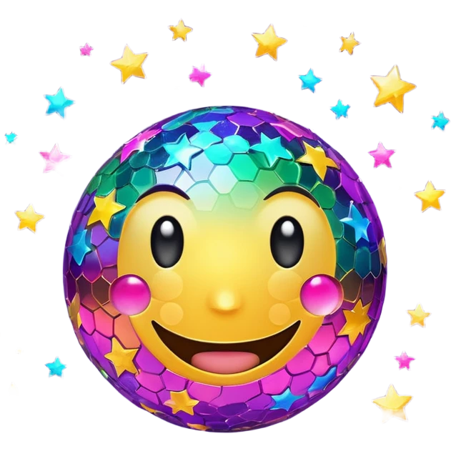 Smiling glitter ball with stars as eyes emoji