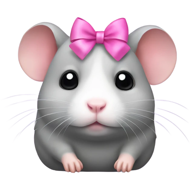 sad grey hamster with pink bow on head emoji