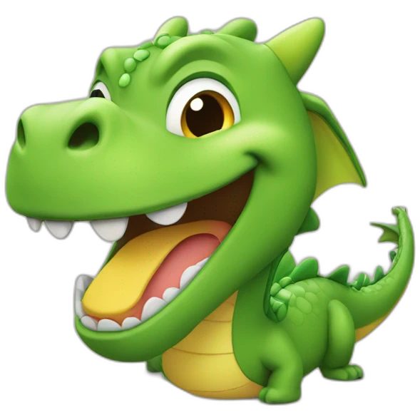 A cute little green dragon, laughing emoji