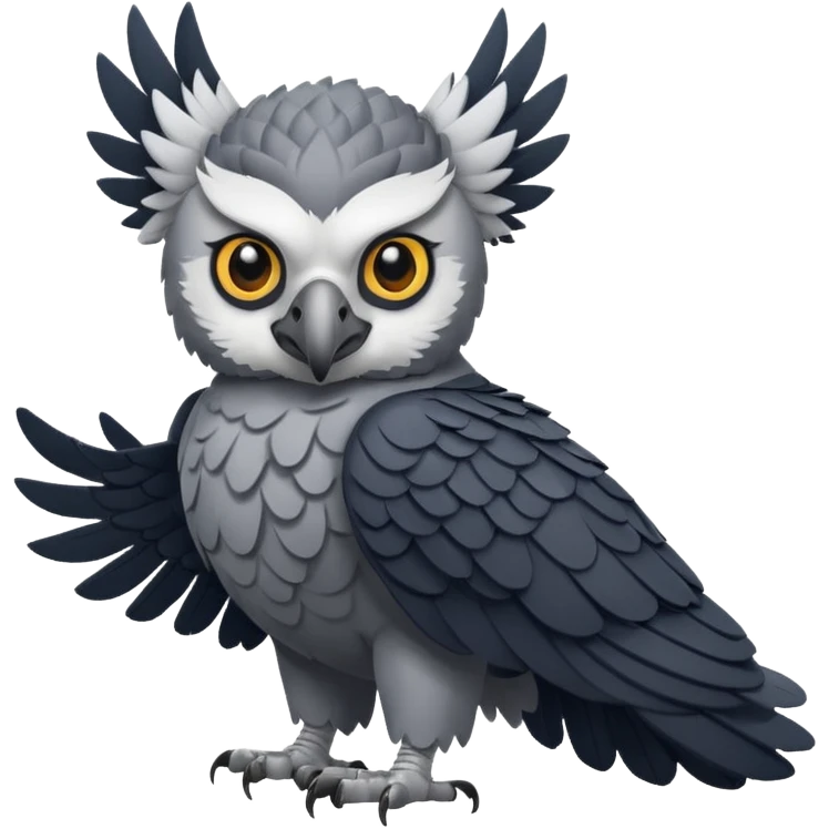 harpy eagle emoji style, minimal details, friendly expression, wings folded, jungle background emoji