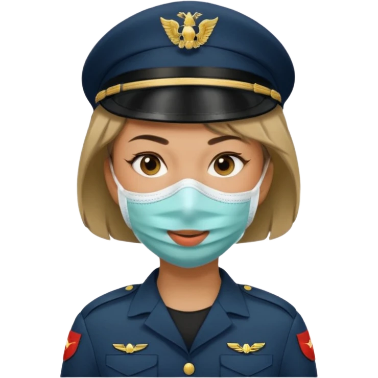 woman soldier with hair style wearing mouth mask emoji