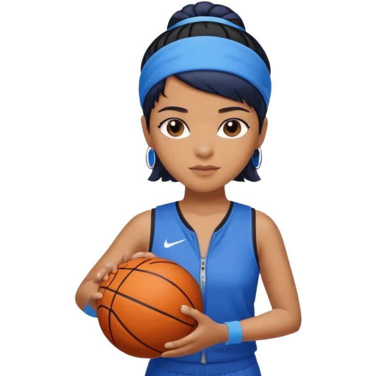 generate a pretty bratz that looks like Kajol.
 Wearing a blue zipper with short black bob cut hair and a matching blue headband. Carrying a basketball emoji