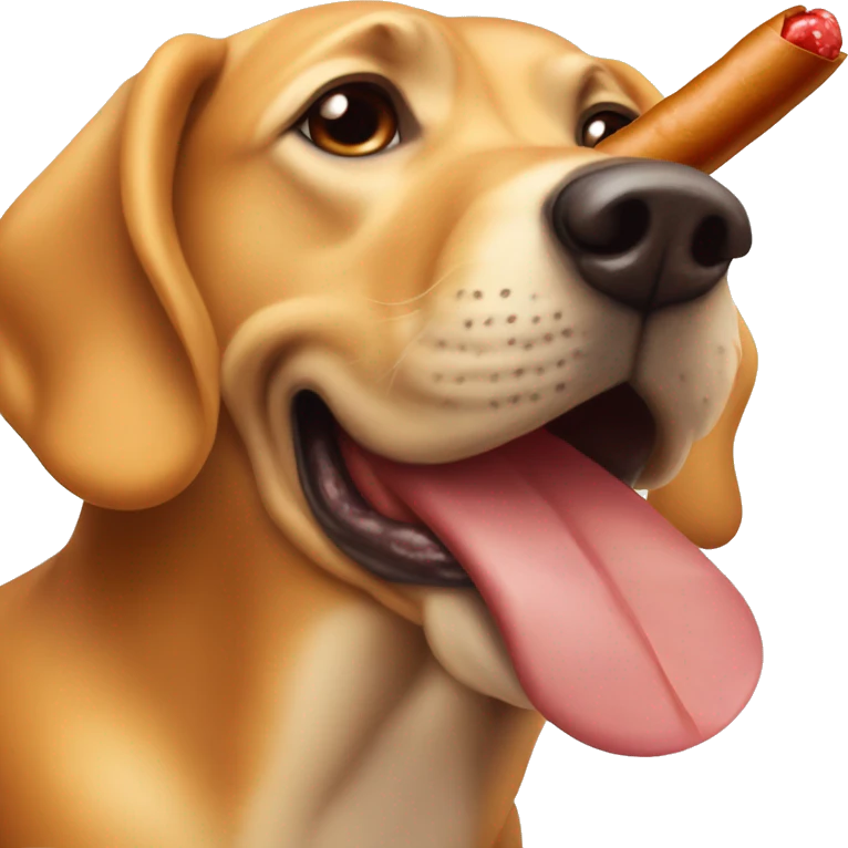 Hot dog with face and wrinkles smoking a cigar  emoji