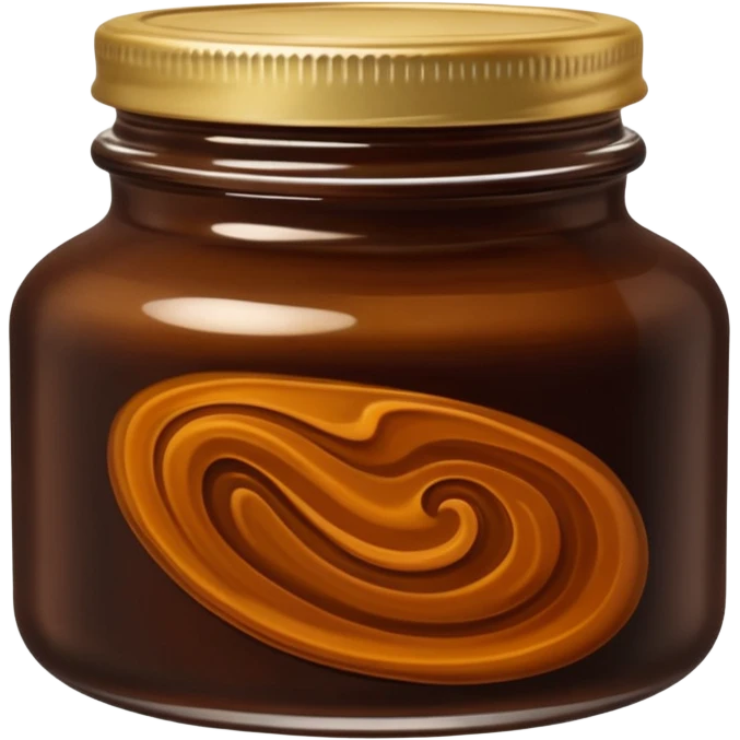 open jar or shallow tin containing thick, glossy dark brown to black paste with smooth slightly swirled surface, dense oily texture with subtle amber highlights, no spatula, no bubbles, no extras, just open container and visible soap, soft lighting, subtle shadows, emoji scale emoji