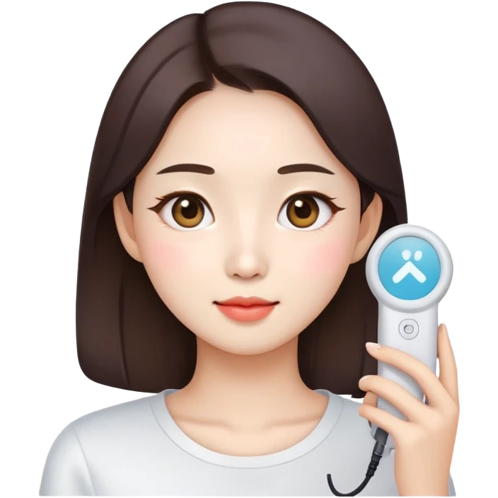 cute Korean woman using beauty device, simple expression, emoji style emoji