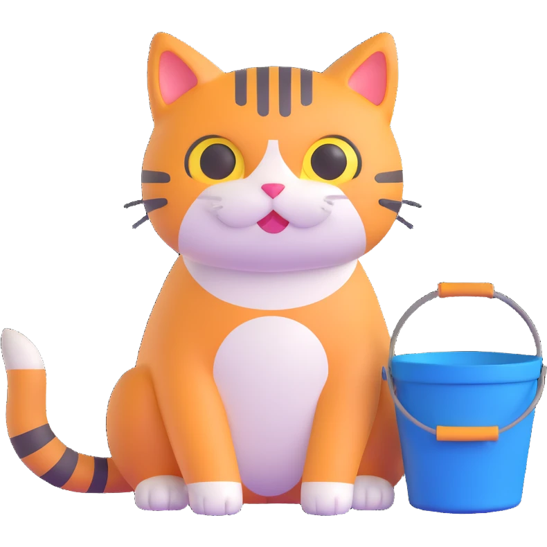 cute cat sitting with a large bucket stuck on its head emoji