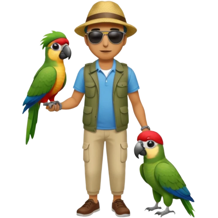 Walker + parrot on shoulder, Pet Walkers. Full body emoji