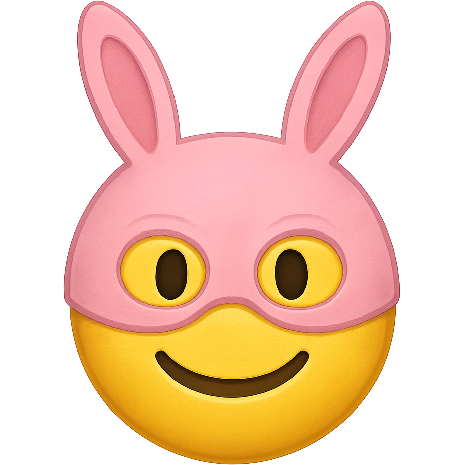 yellow face with pink bunny mask emoji, digital illustration emoji