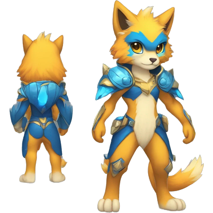 Anthro-Edgy-Cool-Blue-Yellow-Beige-Orange-Contrast-Colors-Fantasy-Fur-Sona-Chibi-Shiny-Fakémon-Hybrid full body emoji