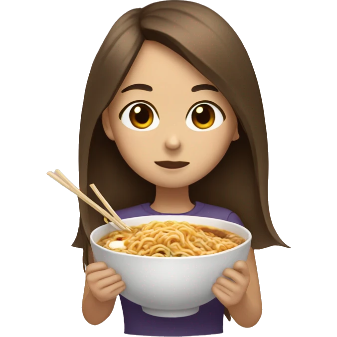 girl with brown straight hair brown eyes eating ramen emoji
