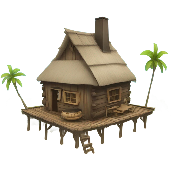 Cabin on an island near the sea emoji