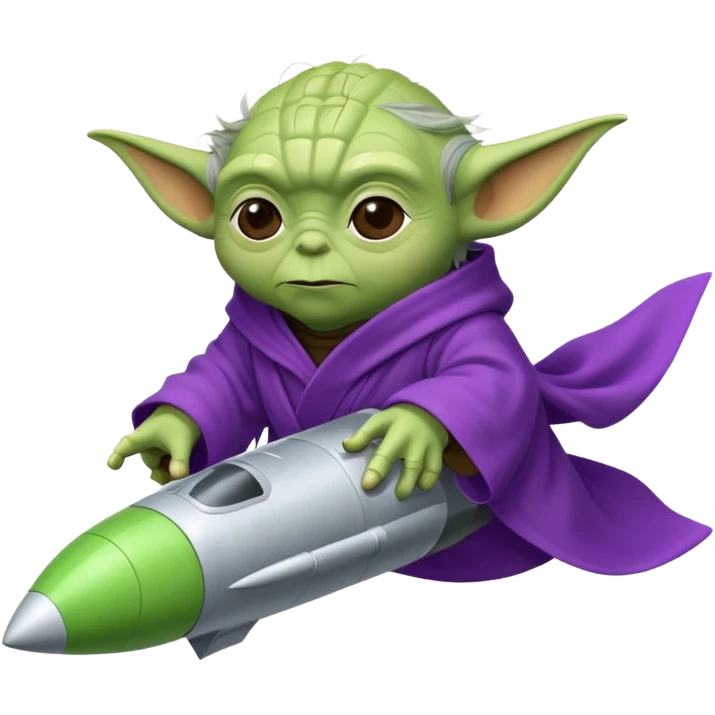 yoda in a purple robe flying in a rocket emoji