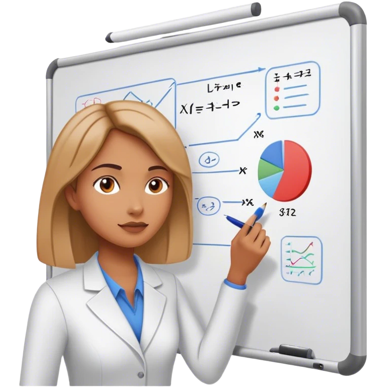 Woman writing on whiteboard with diagrams on it emoji