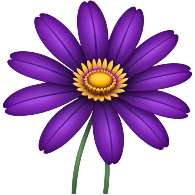 minimal line-art  African daisy flower sticker, elegant thin stroke, vivid purple and yellow tones, clean vector design, no background, modern aesthetic emoji