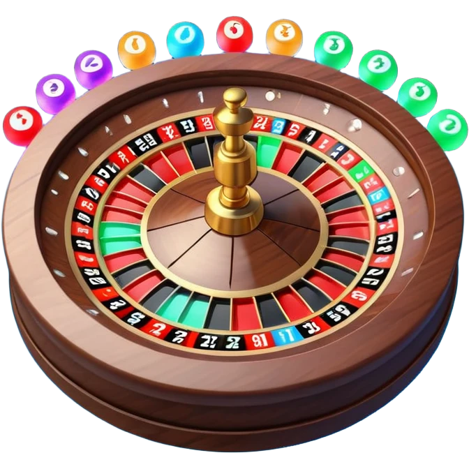 A 3D cartoon roulette wheel with spinning ball and colorful numbers, glowing casino lights, Memoji-style. emoji