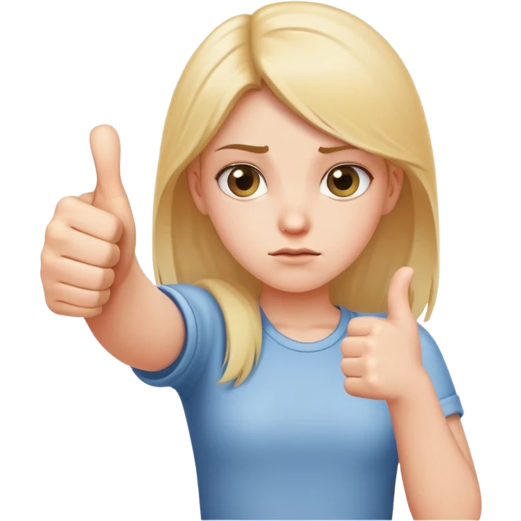 Girl with right hand strictly making thumbs up sign and left hand strictly making thumbs down sign, confused expression, both thumbs clearly visible emoji