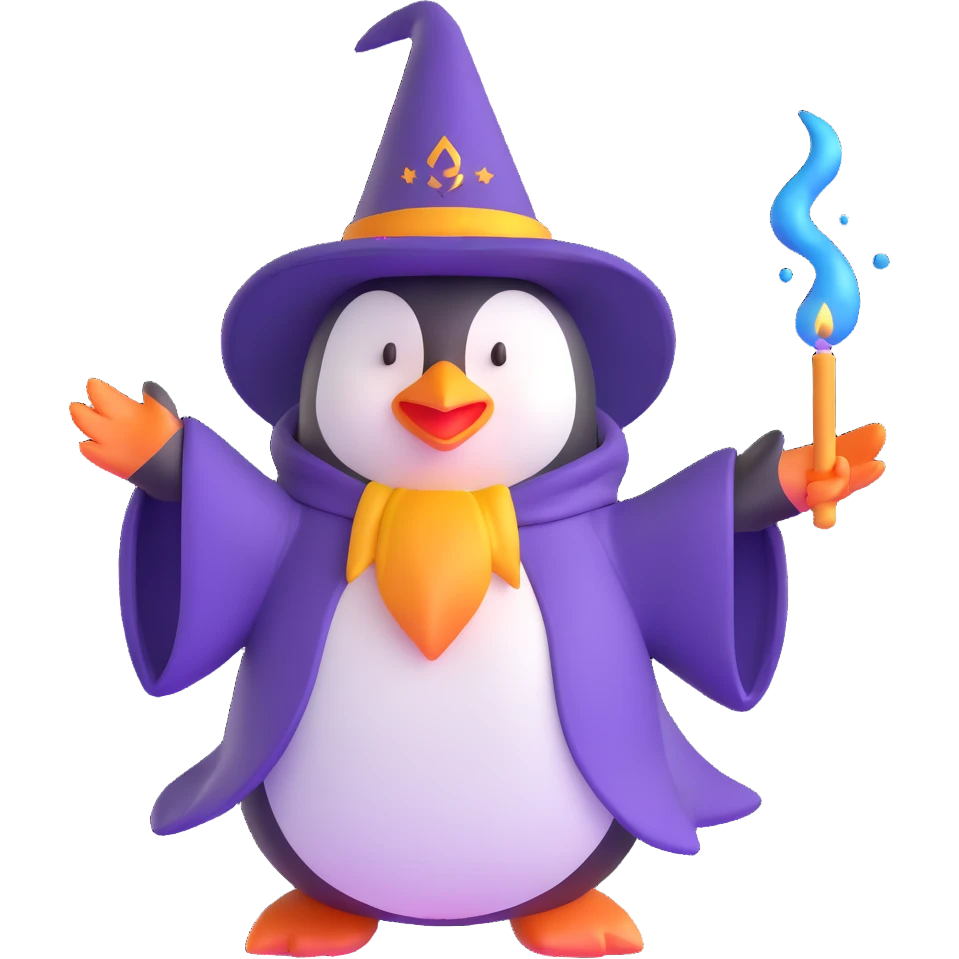 penguin wizard casting a spell emoji