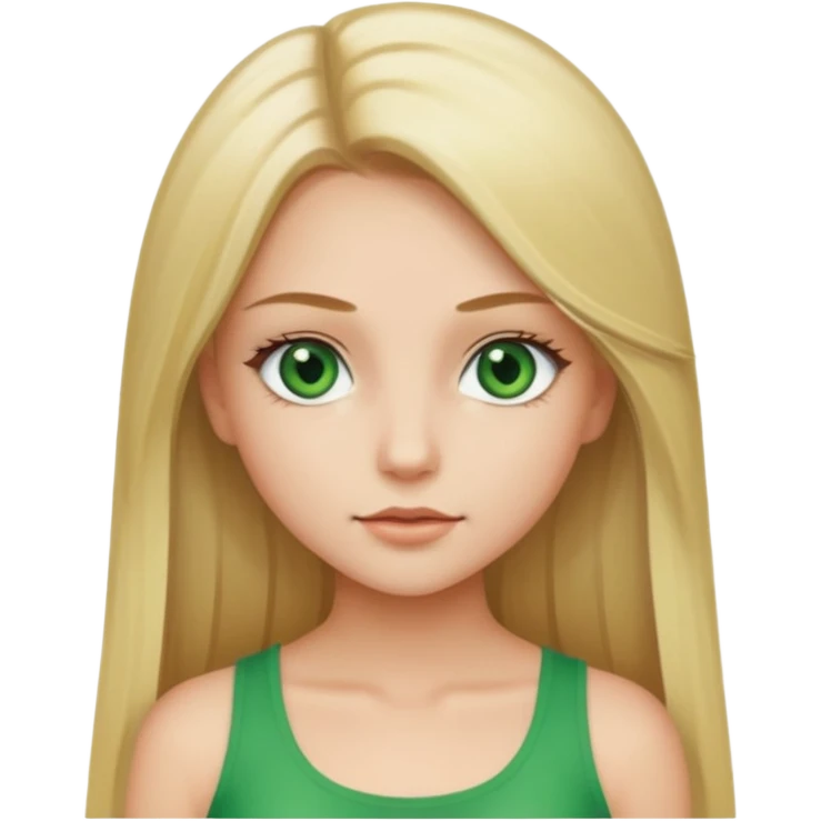 Pretty girl with long straight blonde hair, green eyes and white crop top emoji