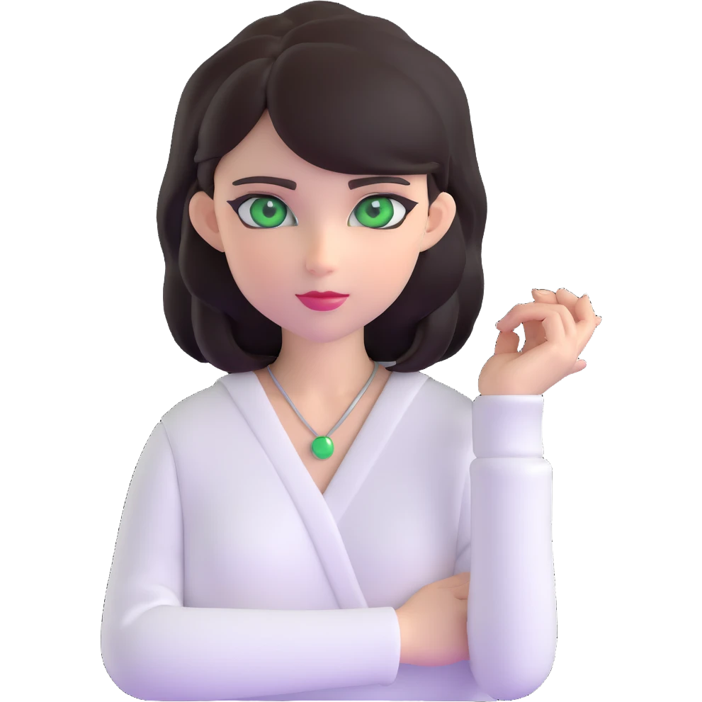 menina bonita, cabelo escuro, pele clara, olhos verdes, roupa branca estilosa emoji