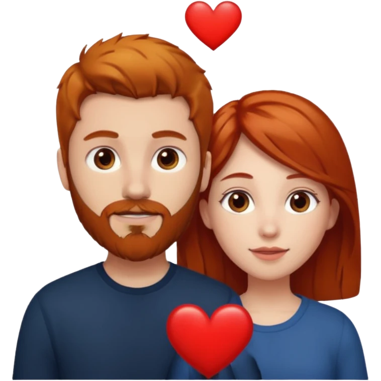 👩🏼‍❤️‍👨🏽 Something like this, but make the guy more lighter and give the girl a bit more red hair like ginger style make the guy have dark brown hair, same with the beard and add a heart in the middle above us make the guy have darker beard and hair emoji