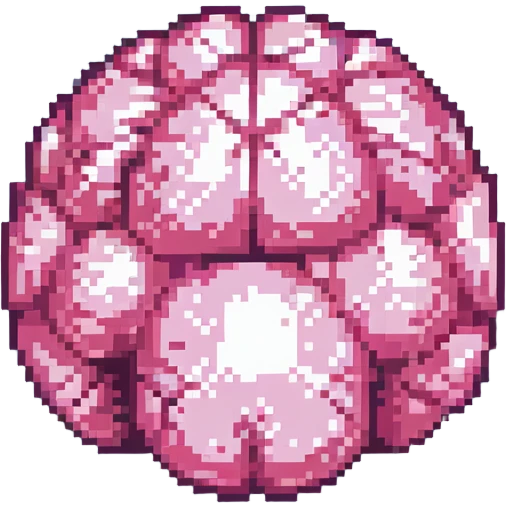 16-bit pixel art of a pink brain-shaped blob, smooth rounded brain texture, simple retro gaming style emoji
