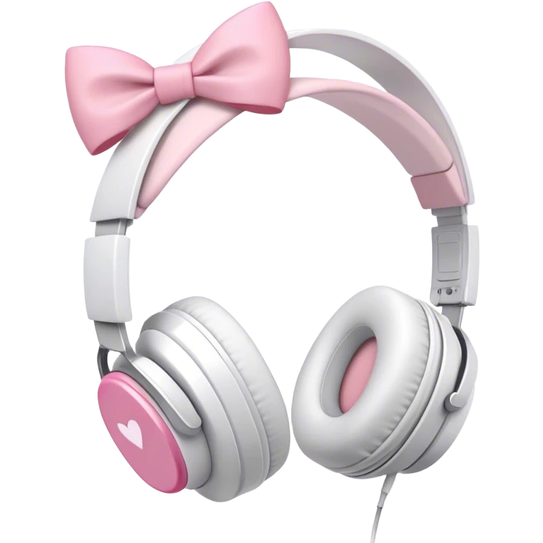 White aesthetic headphones with pink bow emoji