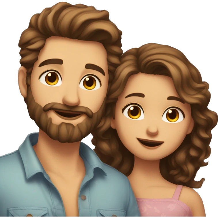 Short hair fair tone guy with perfect beard guy kissing a long wavy hair brown tone girl emoji