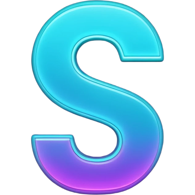 futuristic minimalistic emoji icon, letter "S" formed by three glowing digital lines representing Storm, Atom and NoizeGames, neon purple (#8B5CF6) and cyan (#00E0FF) on dark background, modern tech style, 1:1 aspect ratio emoji