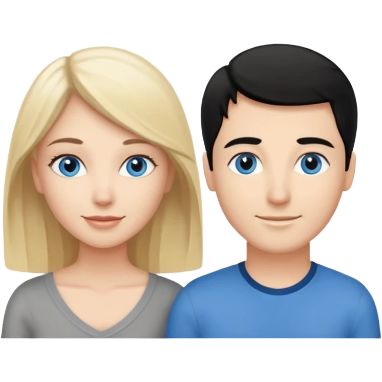 Blond woman with blue eyes on left. And a Man with black hair and grey eyecolor in the middle. And a blank woman with brown hair and grey eyes on the right. Happy together emoji
