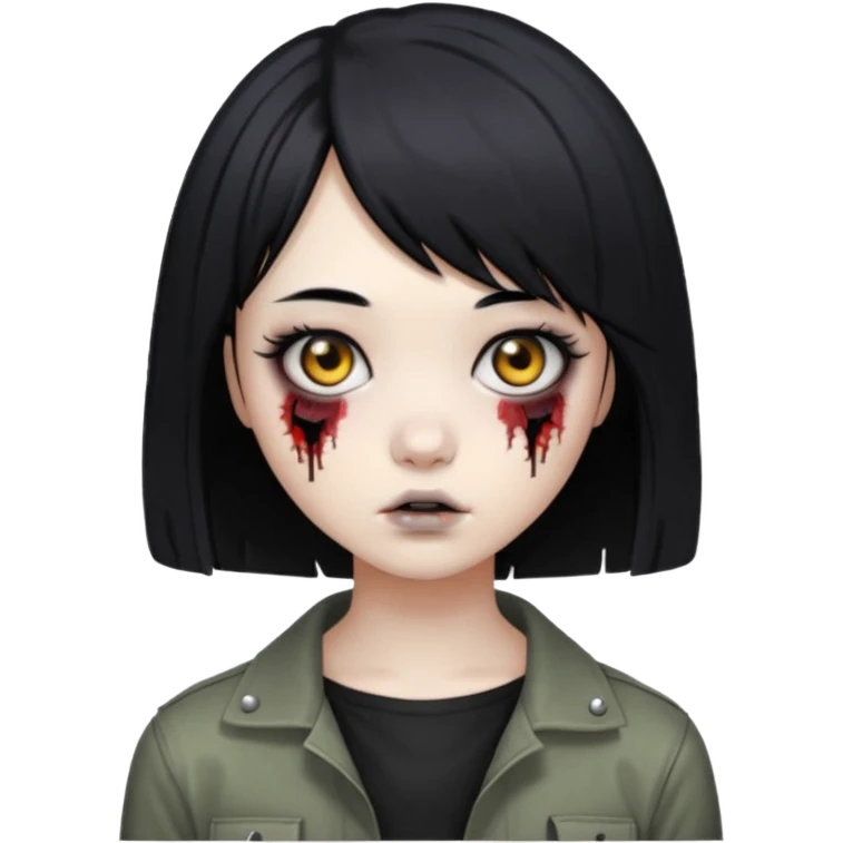 Девушка с черными волосами прическа Корейское каре, эмо зомби emoji