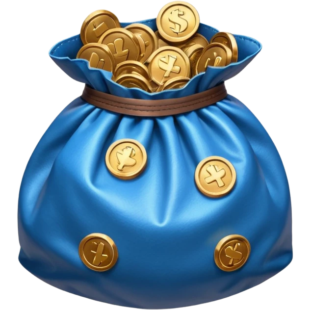 blue coins inside an opened brown money bag  emoji