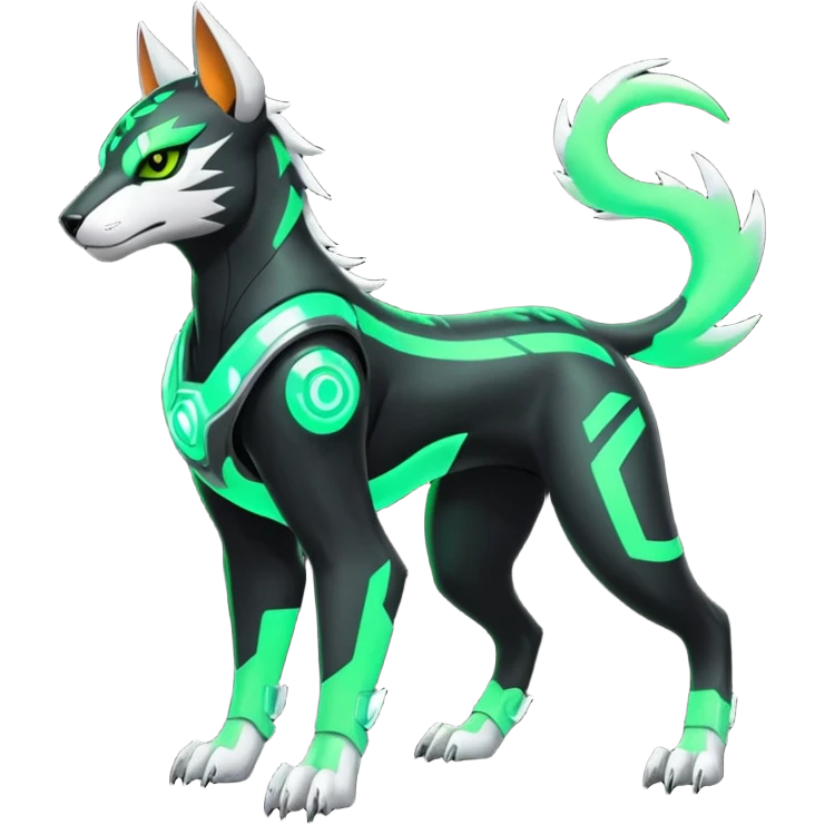 Black and green cyberpunk intricate neon glowing grey white futuristic cyborg-Houndoom-Tigress-Luxray-Gryphon-fusion (full body) emoji